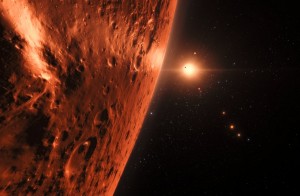 Artist’s impression of view from planet in the TRAPPIST-1 plan