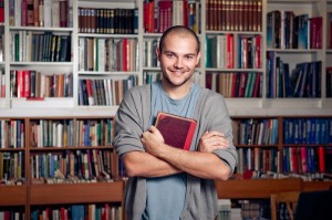 College student in library